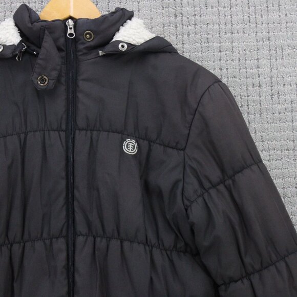 Element Skateboards Puffer Quilted Jacket Womens Medium M Black Full Zip Hooded - Picture 2 of 9